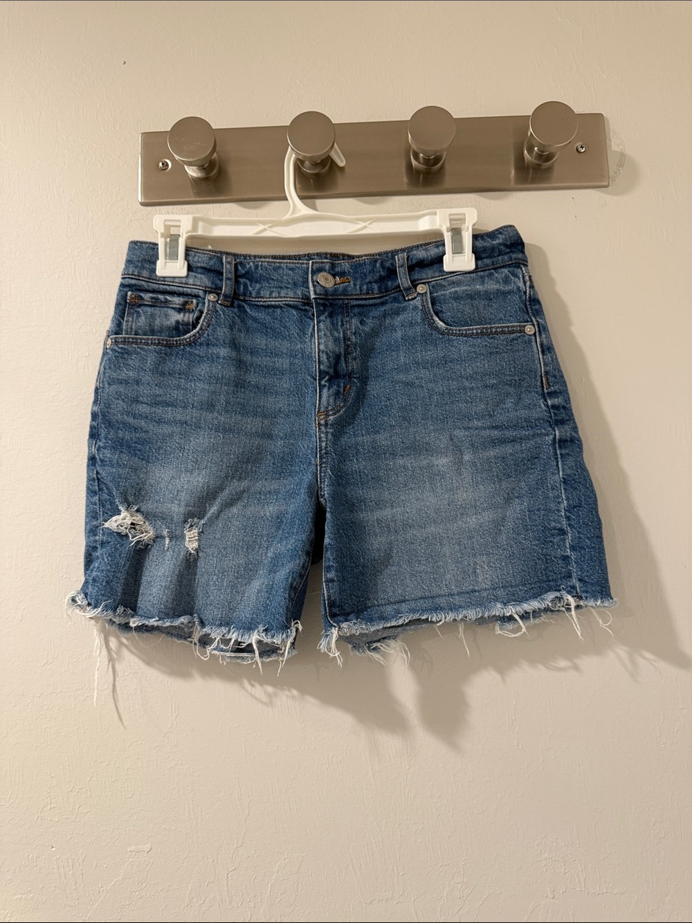 LOFT Mid-Rise Distressed Blue Denim Shorts